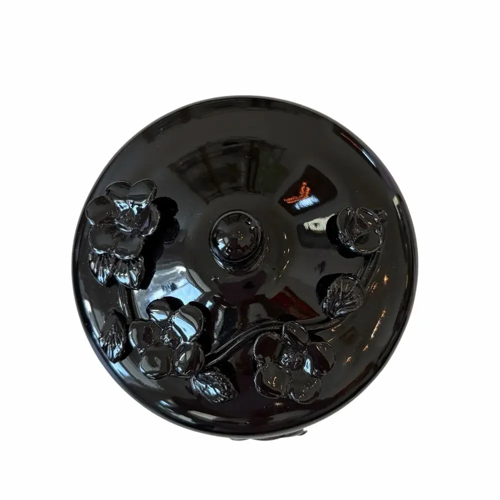 Potters Studio Black 3D Floral Canister w/ Lid 8.5in Halloween Cookie Jar NEW